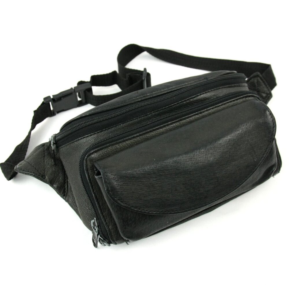 Vintage Wilsons Leather Fanny Pack Belt Bag Purse Black Adjustable 1990s
